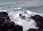 Ocean waves breaking on the rocks directly underneath lanai